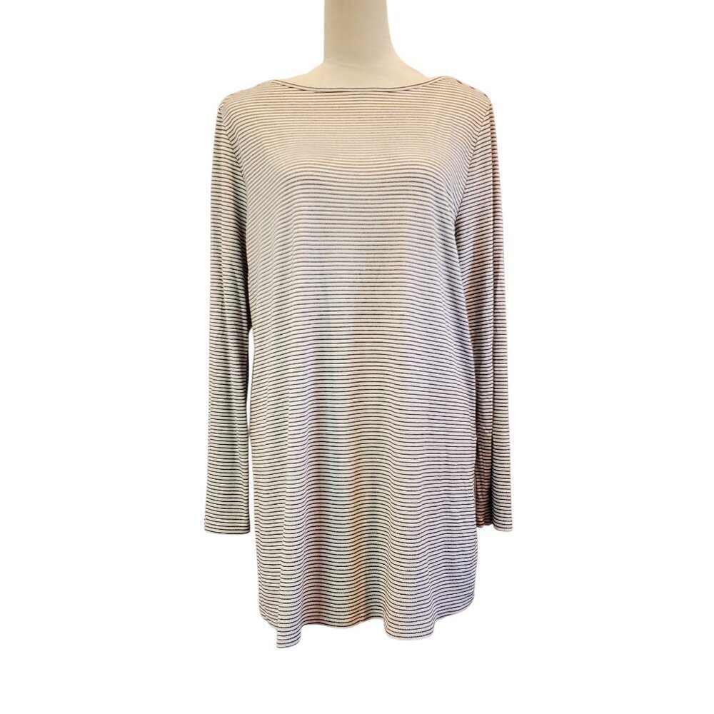 J. JILL SZ L Wearever Collection Pullover Black & White Stripe Tunic Top